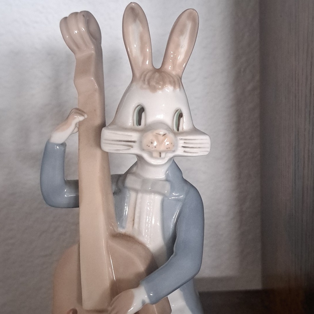 Porcelain Figurine Of Rabbit Playing Stringed Instrument - Picture 2 of 7